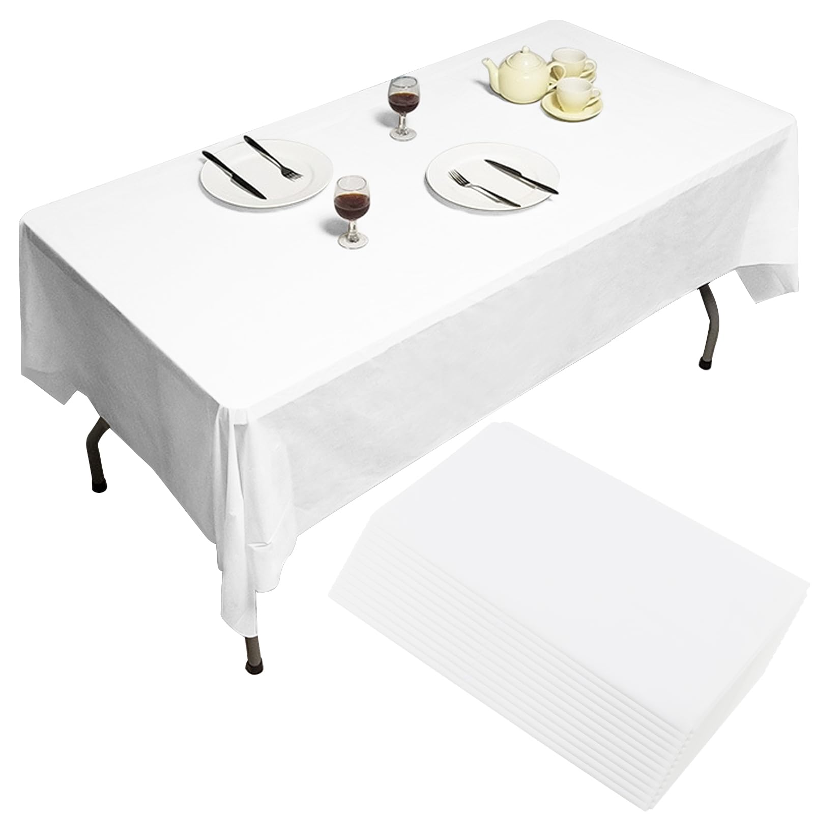 DAKFOOK 12 Pack 137 x 274cm White Table Covers, Large Disposable Table Cloth