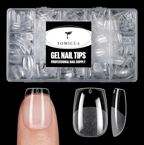 TOMICCA Extra Short Coffin Nail Tips 15 Sizes 240Pcs Acrylic Nails Pre-shape Gel Nail Tips Full Cover Clear Nails For for Beginners and Professionals Nail Extension Home DIY Salon