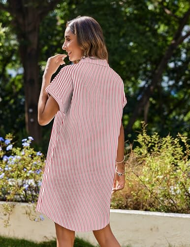 Image of Zeagoo Summer Dresses for Women 2026 Cotton Button Down Short Sleeve Tshirt Dresses Casual Mini Beach Dress