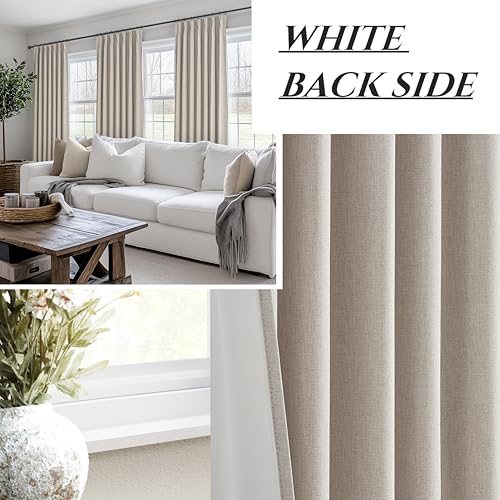Image of Grey Beige Linen Pinch Pleated Viral Thick Curtains Blackout & Drapes 84 Inch Length 2 Panels Set for Living Room, Black Out Windows Bug with Memory Trained Back Tab for Traverse Rods (40 inchWx84 inchLx2)