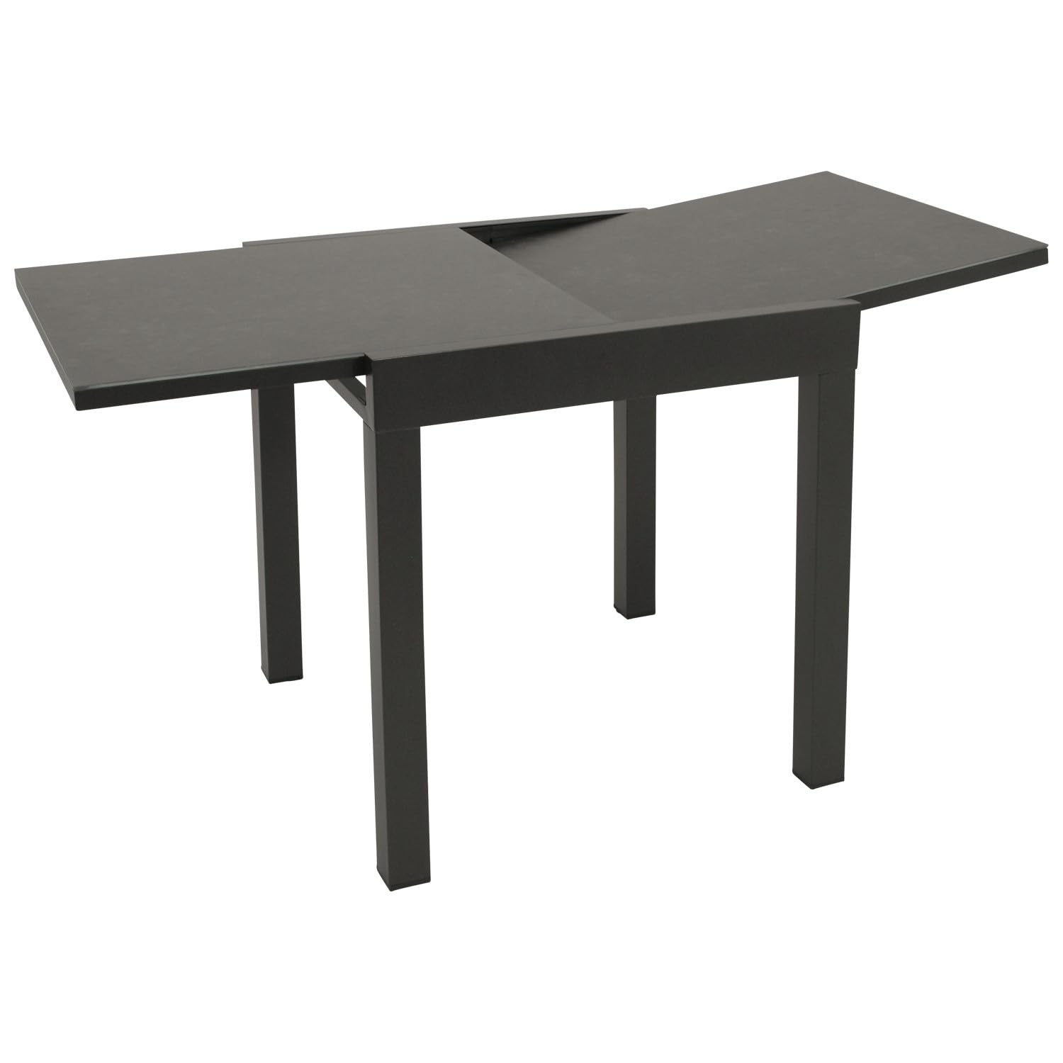 DEGAMO Balkontisch Livorno aus Aluminium anthrazit und Glas in Keramtikoptik dunkelgrau, 70x70cm, ausziehbar auf 140cm, Höhe 75cm, Outdoor