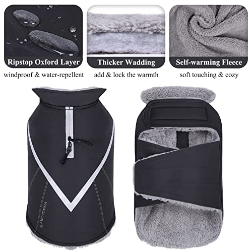 VIVAGLORY Snowrap Hundemantel, Hundejacke für Winter & Schnee, Warm Fleece Reflektierend Plüsch Softshell, Hundemantel mit Klettverschluss & Geschirr Öffnung, S, Schwarz