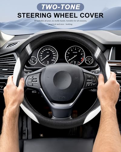 Image of Steering Wheel Cover for Women Leather Universal Steering Wheel Cover for Car 15 inch (White)