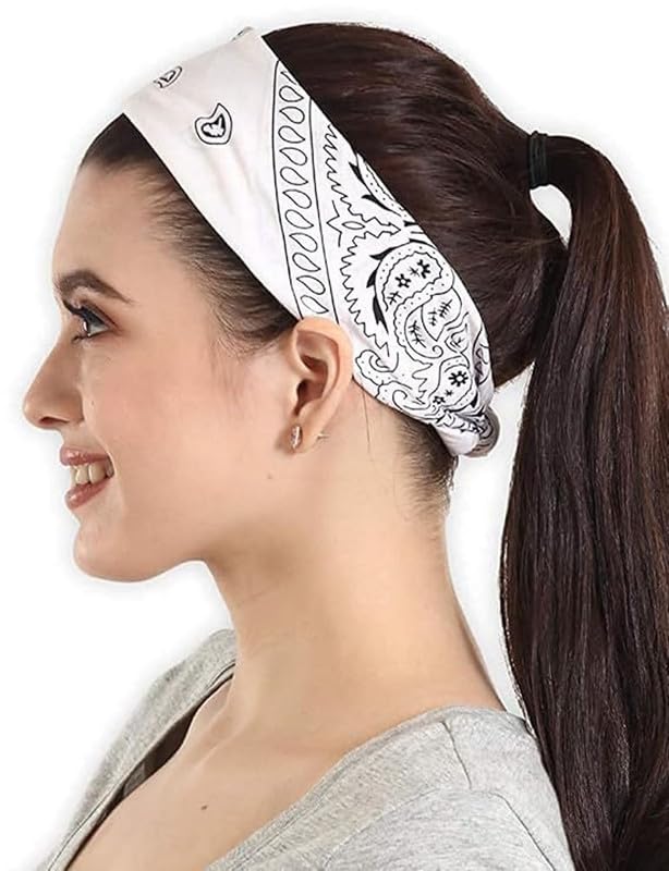 DIKHAWA Unisex Soft Breathable Cotton Paisley Printed Cowboy Bandanas,Headband,Scarf (BLACK,RED,ROYAL BLUE,WHITE,NAVY BLUE_50CM X 50CM_Pack of 5) 4