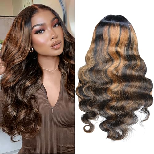 U Part Human Hair Wig Body Wave Highlight Wig #1b/30