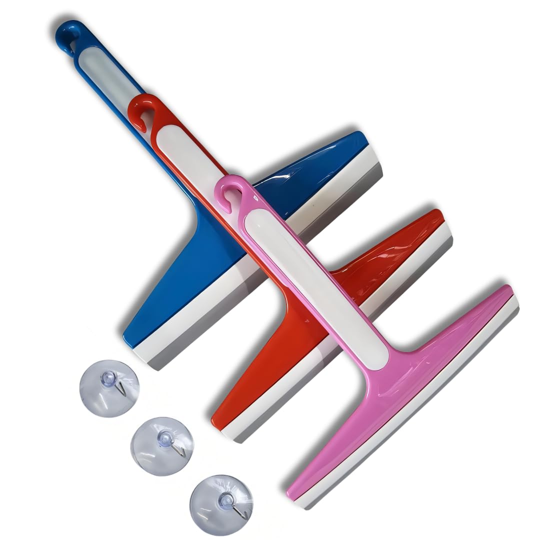 ROMAL Shower Squeeze with Sticking Hook, Multi-Purpose Rubber Squeegee for Glass, Door, Windows, CAR Windshield Kitchen Bathroom, Kitchen Sink 3 PC Set