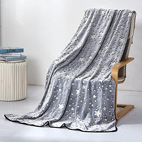 VIVILINEN Grow in the Dark Blanket with Stars, Stars Pattern Soft Microfiber Fleece Kid Blanket for Grils and Boys, Flannel Warm Bed Throw