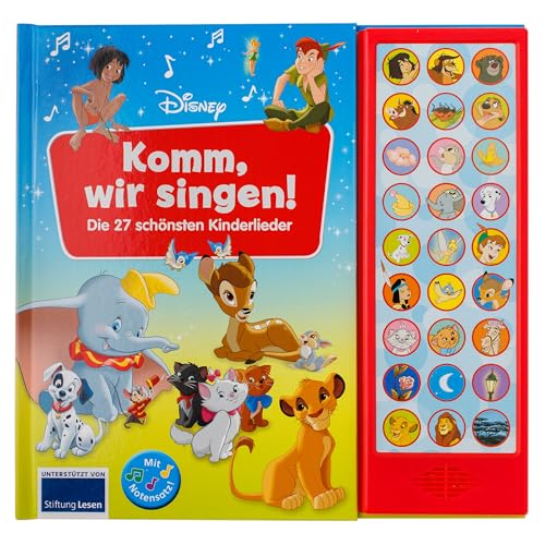 Disney - Komm, wir singen! Die 27 schönsten Kinderlieder - 27-Button-Soundbuch - Liederbuch mit Noten zum Mitsingen - Mit Der König der Löwen, Das Dschungelbuch, Bambi und mehr!: Tönendes Buch