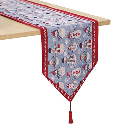 AmFor Christmas Table Runner - Xmas Snowman Decorative Table Cloth with Tassels for Christmas Home Party Dinner Decorations