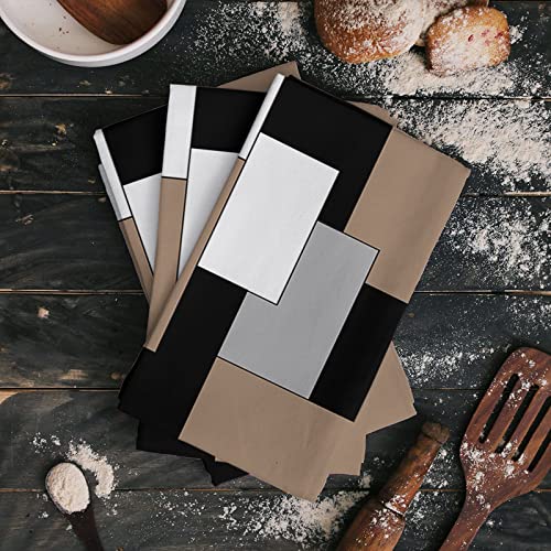 Museday Kitchen Towels Dishcloths Set Of 2, Retro Minimalism Brown Black Grey Abstract Art Color Block Mosaic Absorbent Dish Towels Dish Cloths For Drying Kitchen Hand Towels Decorative Tea Towels #TOP1