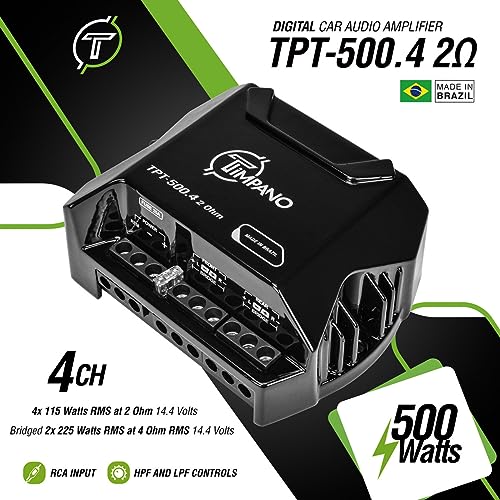 Timpano 4 Channel Amplifier Car Audio 4 x 125 Watts 2 Ohm, TPT-500.4 2 Ohm Small Mini Stereo Amp 12 Volts Full Range Class D - Bridgeable Car Amplifier - Thumbnail 5