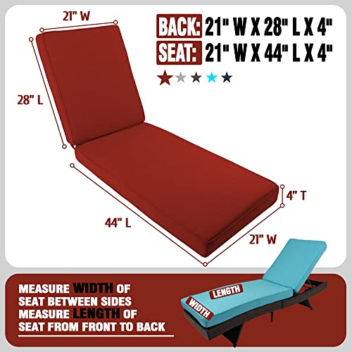 Sundale Outdoor Waterproof Olefin Chaise Lounge Cushions, Outdoor/Indoor Durable Thicken Pad With Adjustable Straps, Perfect For Courtyard, Patio, Garden, Living Room (Red, 72 X 21 X 4 Inches) #TOP1