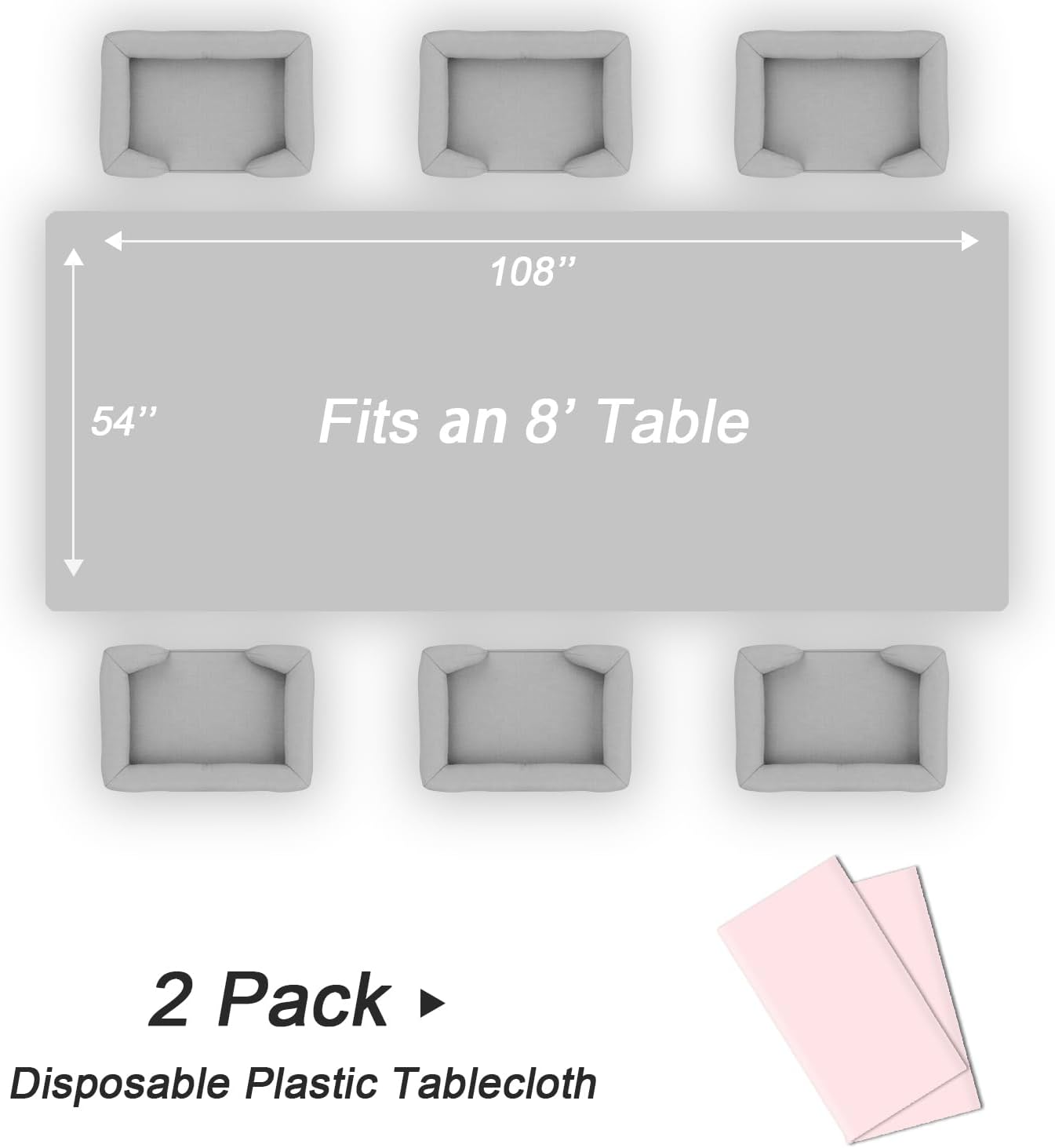 QIKSION 2 Pack Pink Plastic Tablecloth, Light Pink Table Cloth Disposable image 5