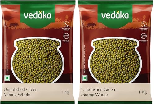 Image of Amazon Brand - Vedaka Unpolished Green Moong Dal | Whole | 1 Kg | Popular Green Moong Dal | Naturally Rich in Protein | Naturally Cholesterol Free (Pack of 2)