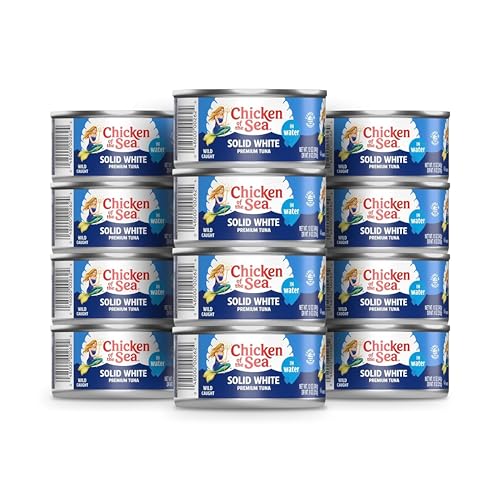 Chicken of the Sea Wild Caught Premium Solid White Albacore Tuna in Water, 12 oz Cans, 12-Count – High Protein 100% Classic Tuna in Water – Delicious, Easy, Nutritious Ready to Eat Meals