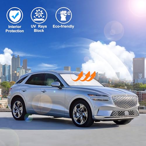 Image of Windshield Sun Shade Custom Fit for 2022 2023 2024 2025 2026 Genesis GV70 Accessories Foldable Sunshade Sun Blocker Protect Car from Sun Rays & Heat Damage Keep Car Cooler