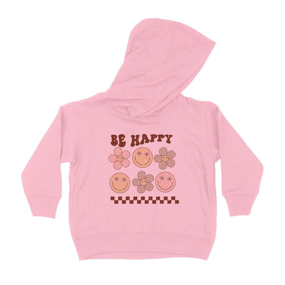 Groovy Be Happy Kids Hoodie Sweatshirt Toddler 5T Light Pink