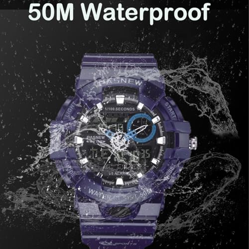 Image of PASNEW Boys' Watches - Dual Display, Large Dial Sport Watch, Black Outdoor Watch for Boys & Teens - Waterproof