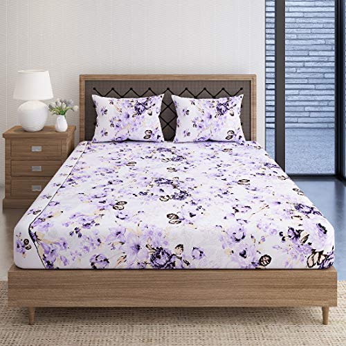 Image of Swayam Pure Cotton Double Bedsheet with 2 Pillow Covers | Size 90 x 100 inch | 160 TC | Floral Design | Soft Breathable Bed Sheet | Comfortable & Durable for Bedroom - Purple