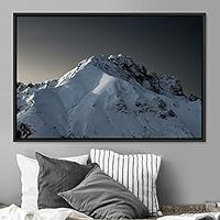 Framed Canvas Wall Art Snow Mountain Cool Expressive Farmhouse/Country Landscape Mountain Top Multicolor Photography Portrait Realism - 16x24 inches