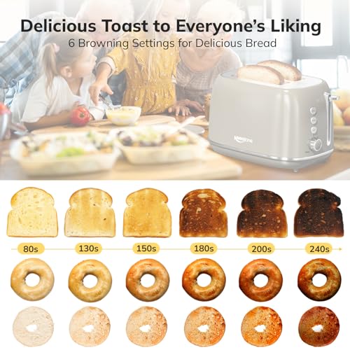 Image of 2 Slice Stainless Steel Toaster Retro with 6 Bread Shade Settings, Bagel, Cancel, Defrost Function, 2 Slice Toaster with Extra Wide Slot, Removable Crumb Tray, Tauge