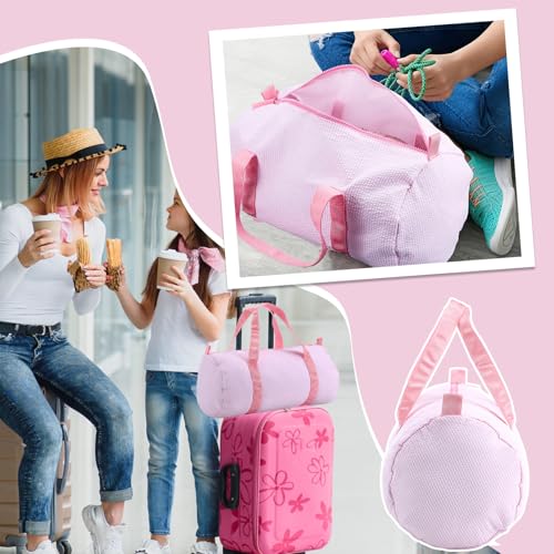 Kids Duffle Travel Bag, Pink Seersucker Gym Bag with Zipper Cute Overnight Weekender Carry on Bags Lightweight Portable Dance Bags Zipper Pouch Gifts for Toddler Boys Girls4