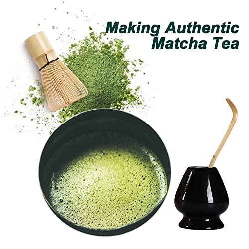 Japanese Matcha Set With Whisk And Bowl, Matcha Tea Ceremony Accessory Kit, Whisk, Black Ceramic Bowl, Black Whisk Holder, Traditional Scoop, Perfect Set To Prepare A Traditional Cup Of Matcha #TOP3