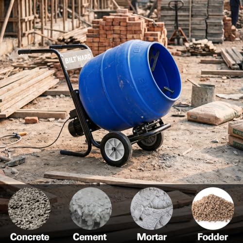 Image of BILT HARD 6 Cu.Ft Electric Cement Mixer, 1 HP Heavy Duty Poly Drum Concrete Mixer Portable for Mortar Stucco Fodder Farm and Job Site