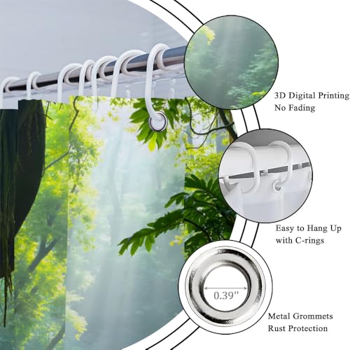 Tropical Rainforest Shower Curtain Waterfall Stream with Green Jungle Trees and Sunlight Rustic Nature Landscape Bathroom Decor Polyester Curtains with Hooks,70Wx70L by Generic - Image 5