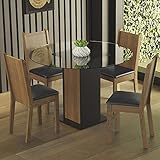 Conjunto Sala de Jantar Madesa Débora Mesa Tampo de Vidro Redondo 4 Cadeiras - Preto/rustic