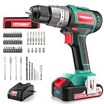 HYCHIKA Cordless Power Drill Set 18V, Electric Drill 60Nm Max with 21+3 Torque, 2.0Ah Brushless Motor, 53Pcs Combi Accessories for DIY Home Projects