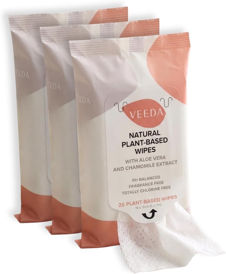Veeda Feminine Wipes, 60 Count (3 x 20) – pH-Balanced, Hypoallergenic