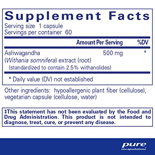 Pure Encapsulations Ashwagandha | Supplement For Thyroid Support, Joints, Adaptogens, Focus, And Memory* | 60 Capsules #TOP1