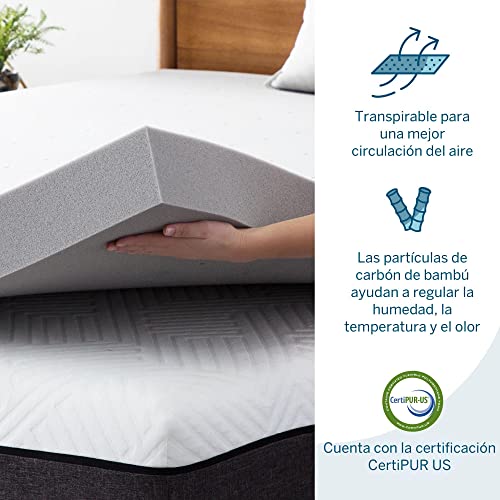 LUCID Sobrecolchon viscoelastico 160x200 cm | Con partículas de Carbón de Bambú | Grosor 10 cm |Topper para colchon - imagen 3