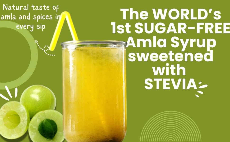 Image of VIStevia Sugar Free Amla Drink Syrup, Diabetic & Keto Friendly - Naturally Sweetened With Stevia - Delicious to Taste, 1 Bottle (470ML)
