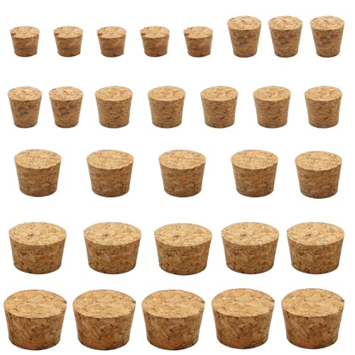 30PCS Natural Cork Stoppers for Glass Bottles,Crafts & Home Decor,Tapered Corks for DIY Projects,Airtight Sealing,Laboratory & Wine Bottles