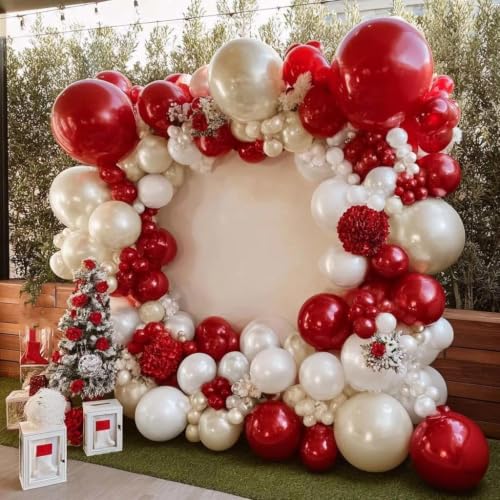 Image of Red White Balloon Garland Dark Red Double Stuffed Balloons Arch Kit Set For Birthday Mothers Day Valentine Engagement Anniversary Bridal Shower Party Decorations