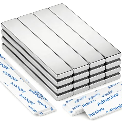 Grtard Magnete Stark, 16 Stück 60 x 10 x 3 mm Neodym Magnete Extra Stark, Starke Stabmagnet, Magnetstreifen, Seltenerdmagnete mit Doppelseitigem Klebemittel, Kühlschrankmagnet für Mehrfachnutzung