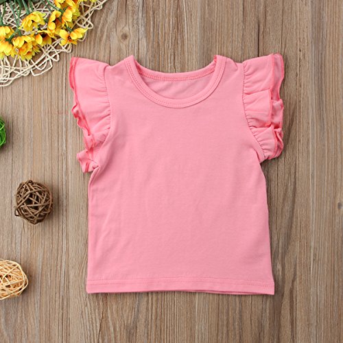 Image of Infant Toddler Baby Girl Top Basic Plain Ruffle T-Shirt Blouse Casual Clothes