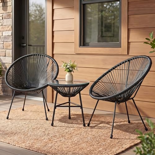 Wisteria Lane 3 Piece Outdoor Bistro Set Small Patio Furniture Set with Acapulco Chairs All-Weather Outdoor Furniture for Yard Poolside Balcony Chairs Dark Grey