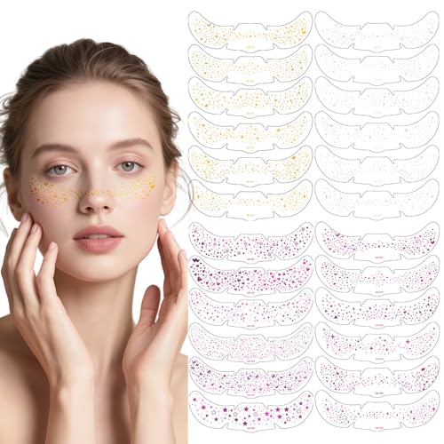poraceous 24 Piezas Purpurina Pecass, Henna Pecas Impermeable, Tatuajes de Pecass con Purpurina, Glitter Freckles Face Tattoo, Tatuajes de Pecas Brillantes, para Eventos Festivos Fiestas