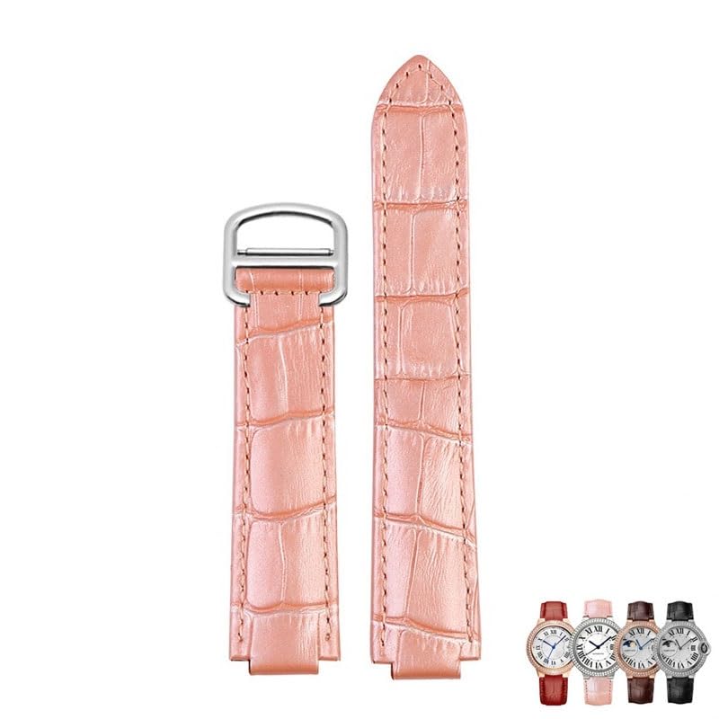 Bracelet montre cuir véritable rose 14.8mm résout l'usure pour Cartier Ballon Bleu