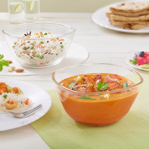 Image of Borosil Square Shape Serving & Mixing Bowl | Borosilicate Glass Bowl for Kitchen & Dinning | Bowl for Mixing Dough, Salad, Batter | Microwave & Dishwasher Safe | Transparent (1.1 L + 1.6 L)