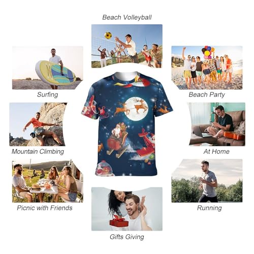 T-shirt Santa et Elk homme à col rond et manches courtes pour Noël