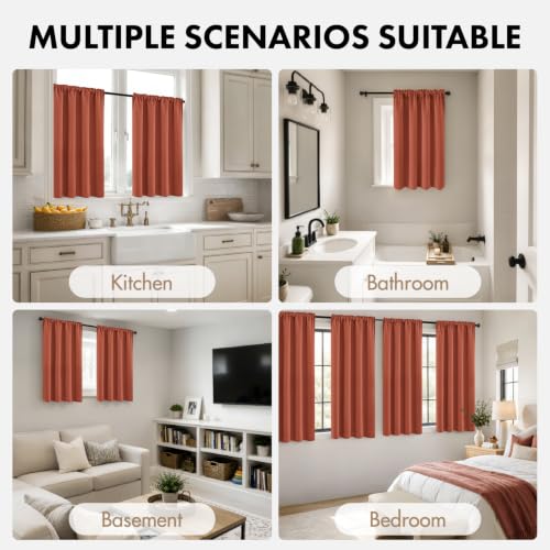 Image of MIULEE Set of 4 Burnt Orange 45 Inch Short Blackout Kitchen Window Curtains | Bedroom Drapes, Light Blocking Privacy Curtains for Small Windows, Bathroom, RV /Motorhome, Laundry, Top&Bottom Rod Pocket