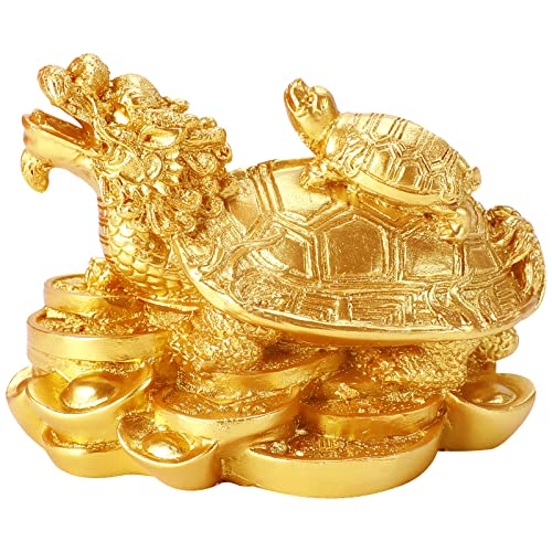 Estatua de tortuga dragón Feng Shui con base de moneda