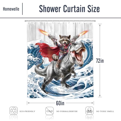 Image of Funny Raccoon Riding Dinosaur Shower Curtain Kids 60Wx72H Inch Decor