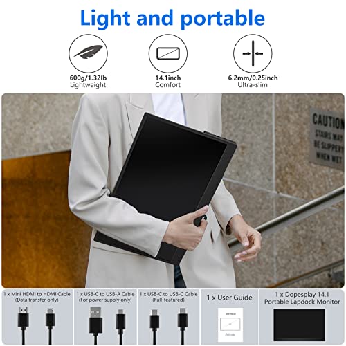 Dopesplay Portable Monitor 14.1'' Fhd 1080P Laptop Monitor Usb-C Hdmi Travel Monitor For Laptop, Ultra-Slim Ips Hdr Display W/Speakers, External Monitor For Pc Phone Mac Xbox Ps5/4 Switch #TOP7