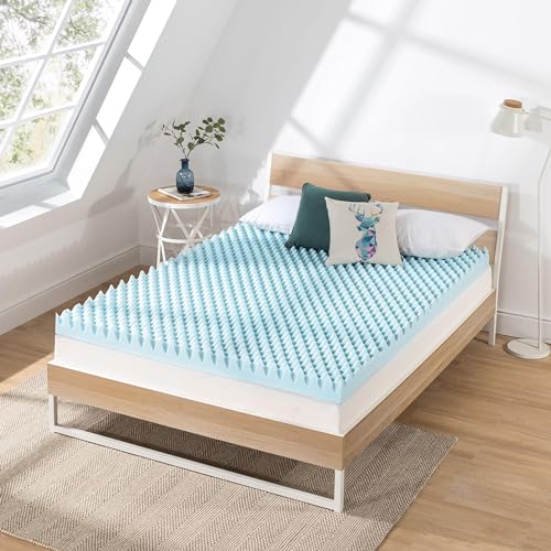 Image of Best Price Mattress 4 Inch Egg Crate Memory Foam Mattress Topper with Cooling Gel Infusion, CertiPUR-US Certified, Dorm Essentials, Queen, Light Blue