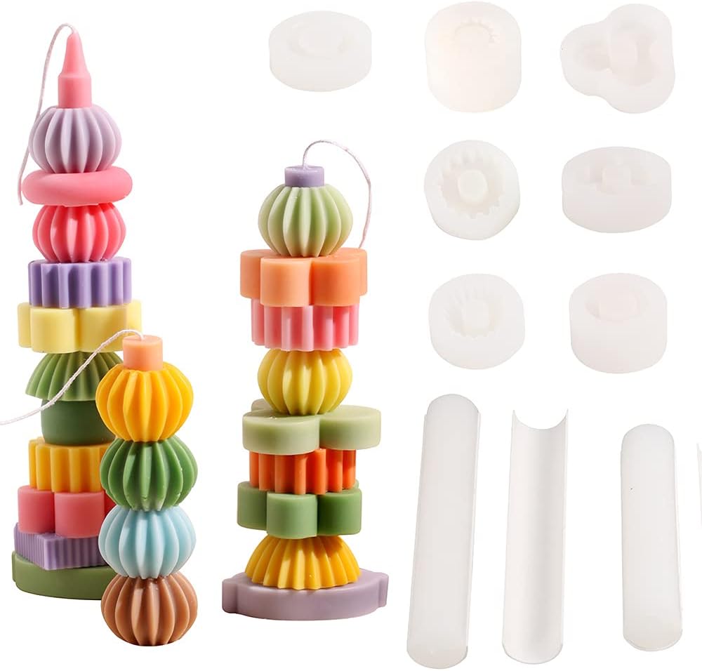Candle Making Kit for Kids 12PCS Geometric Shape Silicone Candle Moulds Aromatherapy Candle Making Tools